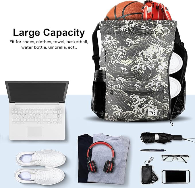 Drawstring Backpack with Mesh Pockets String Gym Bag Sackpack Sandproof Water Resistant Beach Backpack for Men Women