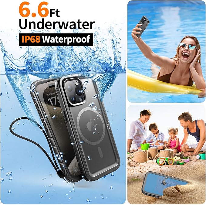 Cozycase for iPhone 15 Pro Max Waterproof Shockproof Dustproof Case [Compatible with MagSafe] - Heavy Duty/360 Full Body/Military Grade/Rugged Built in Screen/Camera Protector with Lanyard Black