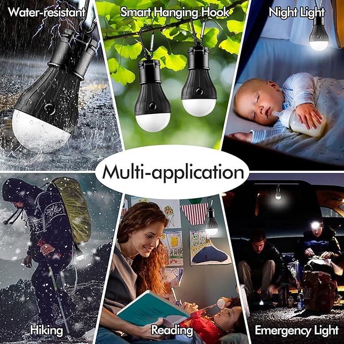 FLY2SKY Tent Lamp Portable LED Tent Lights 5 Packs Hook Hurricane Emergency Lights LED Camping Light Bulb Camping Tent Lantern Bulb Camping Equipment for Camping Hiking Backpacking Fishing Outage