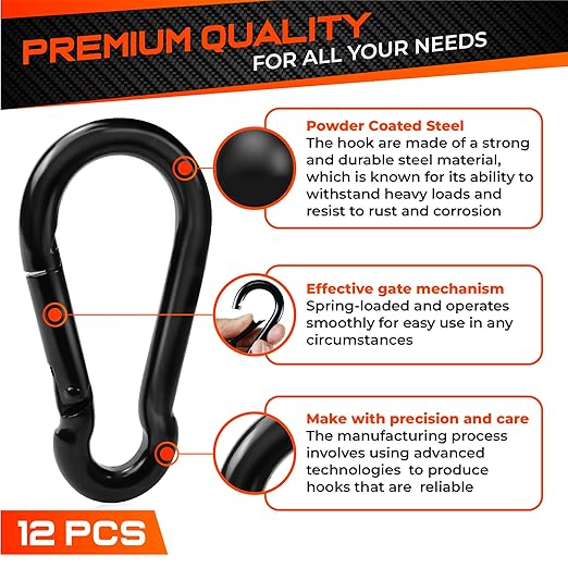 PAMAZY 12Pcs 2In Spring Snap Hooks, Utility Hook Clip, Heavy Duty Rope Connector, Quick Link Snap Hooks for Indoor and Outdoor, Hanging, Camping, Fishing (12Pcs 2In)
