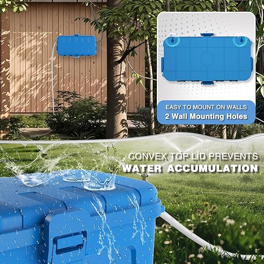 Flemoon Medium Outdoor Electrical Box (11.5x5.2x4 inch), IP54 Waterproof Extension Cord Cover w/6 Cable Entry Ports, Weatherproof Connection Box for Power Strip, Timer, Plug, Holiday Lights, Blue