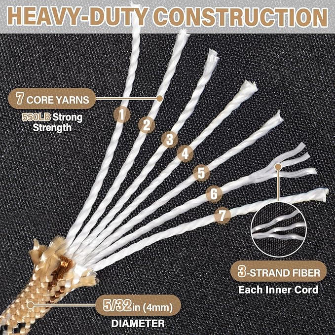 Paracord Rope 550 lb - 1000ft 5/32" Parachute Cord 4MM 7-Strand para Cord - Heavy Duty Spool String for Survival,Camping Gear, Survival Bracelet, Clothesline - Desert Camo