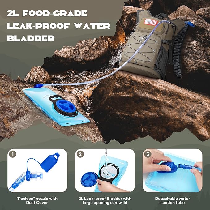 Maelstrom Hydration Hiking Backpack with 2L/3L Water Bladder, High Flow Bite Valve Water Backpack Men Women Lightweight Insulation for Hiking, Cycling, Running, Climbing, Camping