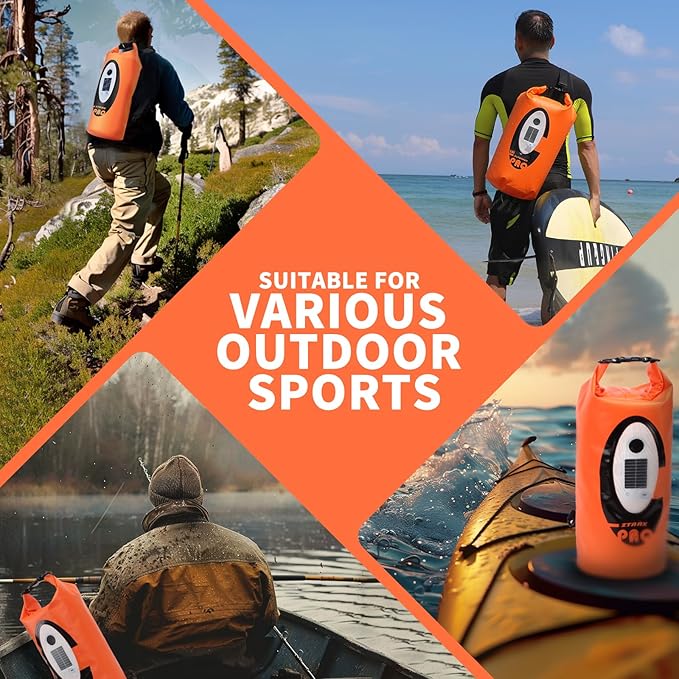 FELICON Solar/Battery Powered Multi-Functional Backpack with Bluetooth Speaker,IP66 Waterproof Dry Bag,Heavy Duty Roll Top Closure,Large Capacity Bag for Camping,Hiking,Traveling (Orange 20L)