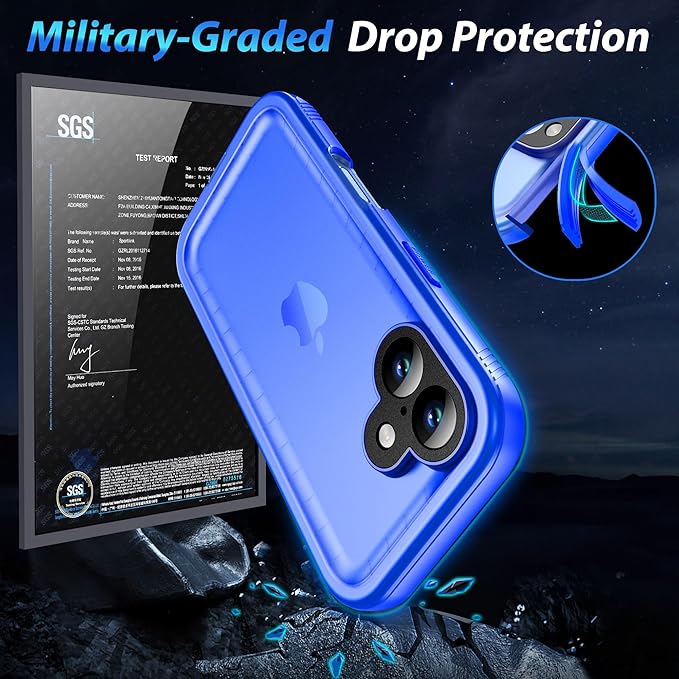 SPORTLINK for iPhone 16 Waterproof Case - Shockproof Dustproof Case with Built-in Clear Screen Protector, Full Body Heavy Duty Sealed Protective Cover for i Phone 16 6.1" Blue