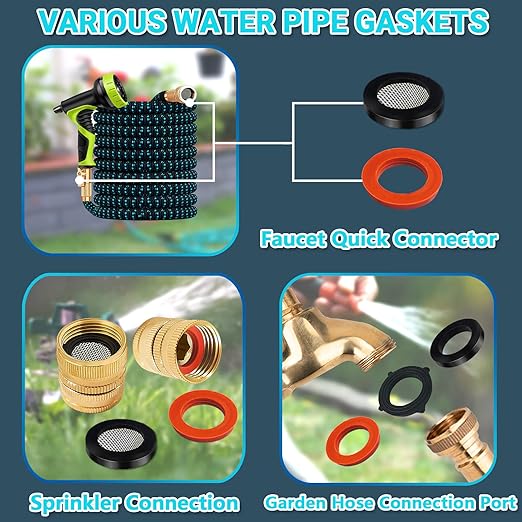 KEZE 24 Sizes Plumbing Washers Assorted Kit 165 PCS Garden Hose Washer Rubber Self Locking Tabs & Shower Head Silicone Gasket Seals,Water Hose Washers with Screen Filter for Repair Connection