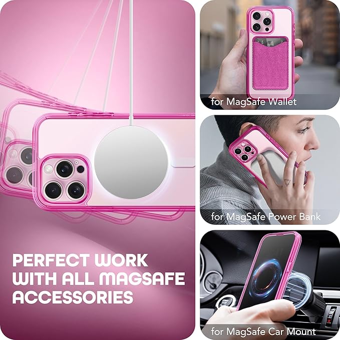 TIESZEN for iPhone 15 Pro Case, Compatible with MagSafe, Built-in Privacy Screen Protector and Camera Protection, Anti Spy Full Body Dustproof Shockproof Hard Phone Case 6.1", Bright Pink