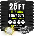 25ft Outdoor/Indoor Extension Cord 10/3 Gauge Ultra Heavy Duty 3 Prong SJTW, Waterproof, Flexible Cold-Resistant Long Power Cord,15A 125V 1875W, Black by LifeSupplyUSA