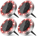 Peasur Mini Solar Ground Lights Outdoor, 4 Pack Flat Solar Powered Disc Lights, IP68 Waterproof, Anti-Rust, Landscape Lighting for Pathway Garden Yard Lawn Walkway Landscape Driveway, Red