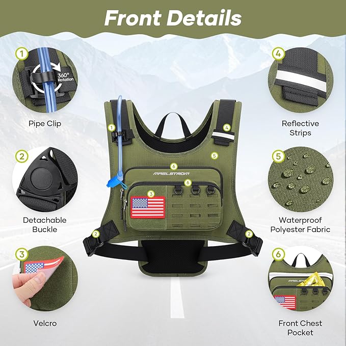 Maelstrom Running Vest, Detachable Hydration Backpack for Men Women with 2L Water Bladder & Chest Pack, Breathable Hiking Water Backpack for Cycling, Climbing, Marathon