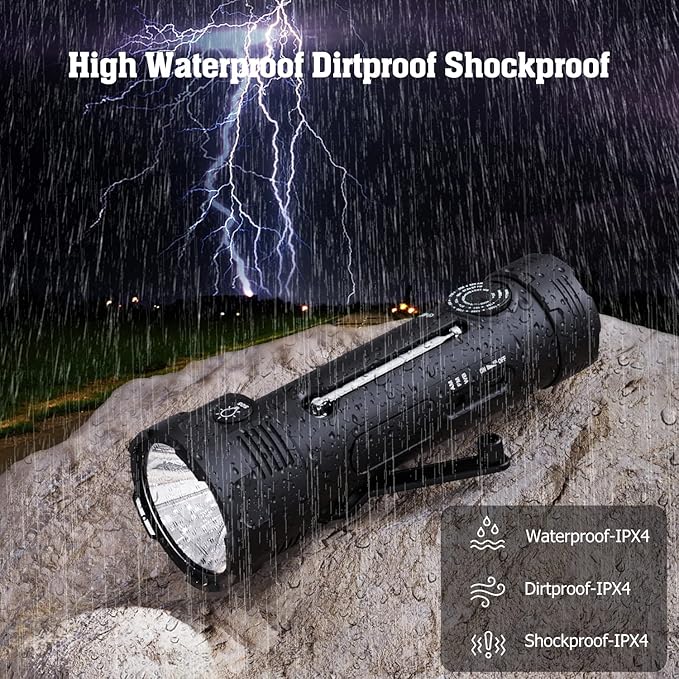 PPLEE Emergency Weather Radio NOAA Certified, Hand Crank Solar Flashlight Radio with Cell Phone Charger, Portable AM FM Battery Powered Radio, Reading Lamp, SOS Alarm for Hurricane Camping Survival