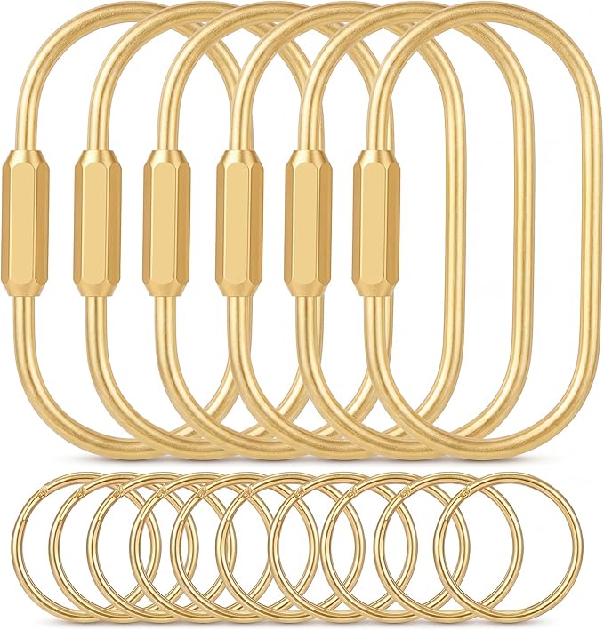 Tiezzi 6 Pack Gold Carabiner Key Ring Clip,Premium Brass Screw Locking Keychain Holder for Backpacks,Cute Bag Charms for Handbags & Purses,Durable Key Chain Hooks Accessories for Women & Men