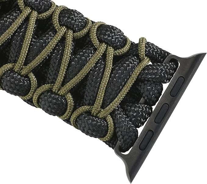 Savior Survival Gear Paracord Watch Band - Compatible with Apple Watch Band 49mm 46mm 45mm 44mm 42mm - iWatch Band Series Ultra 10 9 8 7 6 5 4 3 2 1 SE – Adjustable strap for men (Black-Green, Large)