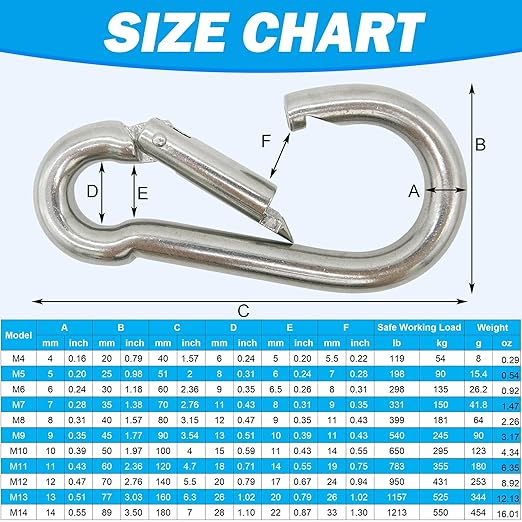 304 Stainless Steel Carabiners -3.54 inch Heavy Duty, Durable & Rust-Free Clips for Gym, Swing, Dog Leashes, Hammocks, Keychains, and More(304,M9,Pack of 2)