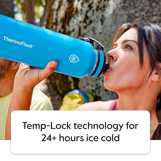ThermoFlask 24 oz Double Wall Vacuum Insulated Stainless Steel Water Bottle - Reusable with Leakproof Chug & Straw Lids - Keeps Drinks Cold 24 hr/Hot 12 hr - Easy Maintenance - Gym/On-the-Go, Plum