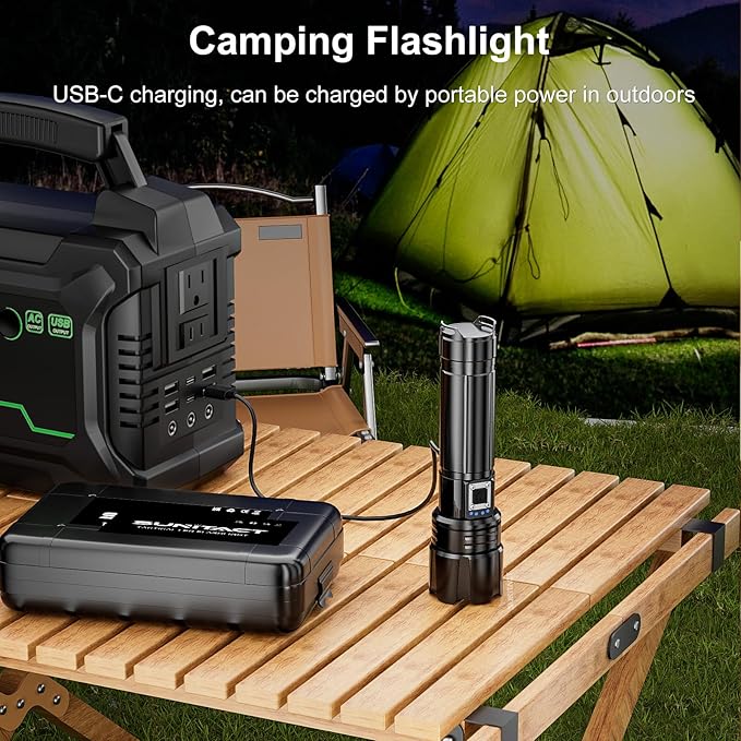Sunitact Flashlights High Lumens Rechargeable - 20000LM 30W Super Bright LED Flash Light | 5000ft Beam & 12H Long Lasting USB High Powered Handheld Police Flashlight for Home/Camping/Hiking/Emergency