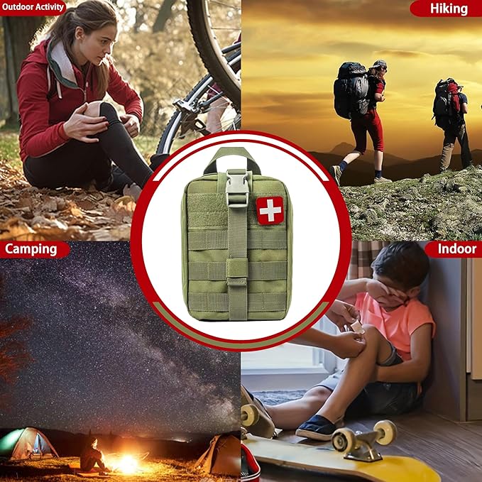 Universal IFAK Trauma First Aid Kit Molle Pouches Emergency Survival Kit Suitable for Home, car, Travel, Camping, Hiking, Sports, Outdoor Emergencies-Quick Response First Aid Essentials (Olive Green)
