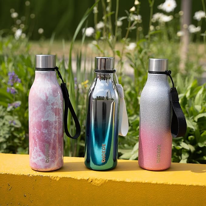 BJPKPK Insulated Water Bottles, 18 oz Stainless Steel Metal Water Bottle with Strap, BPA Free Leak Proof Jugs, Mugs, Flasks, Reusable Thermal Flasks for Sports & Travel, Blue Lagoon