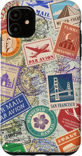 World Map Travel Passport Stamps Postage Stamp Case for iPhone 11
