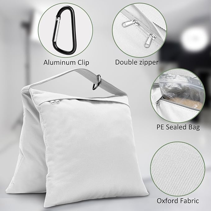 4 Packs White Sandbag Weight Bags for Light Stand Photography Video Equipment, Heavy Duty Saddlebags for Backdrop Stand, Photo Tripod, Canopy, Pop up Tent, Umbrella Base, Fishing Chair, Picnic Table