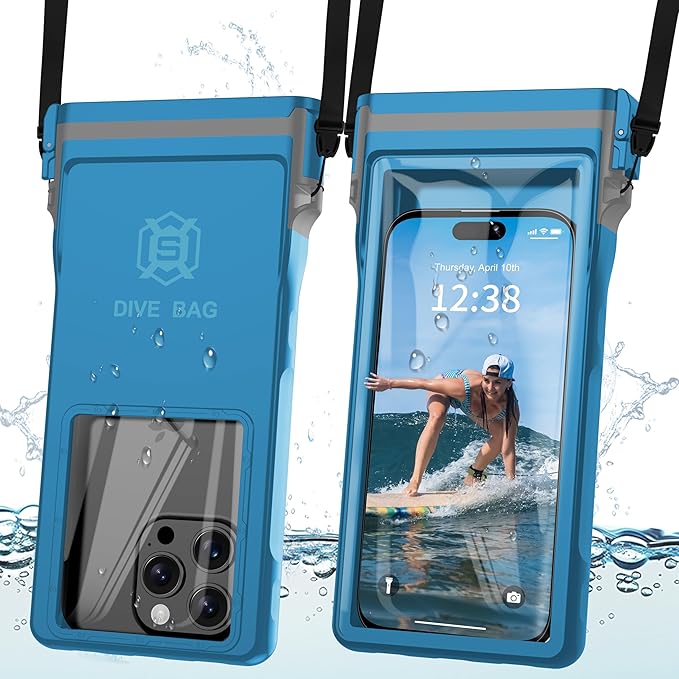 GOLDJU Waterproof Phone Case, Underwater Diving Phone Case for Snorkeling,IPX8 Waterproof Phone Pouch with Lanyard for Apple iPhone，Samsung,and up to 7.0",Beach Cruise Ship Travel Essentials -Blue