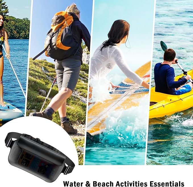 Waterproof Waist Bag, Passport Wallet Tote, IPX8 Waterproof Rating, Underwater-Use Phone Pouch, TUP Dry Bag, Ideal for Diving, Swimming, Kayaking (2-Pack Set in Black)