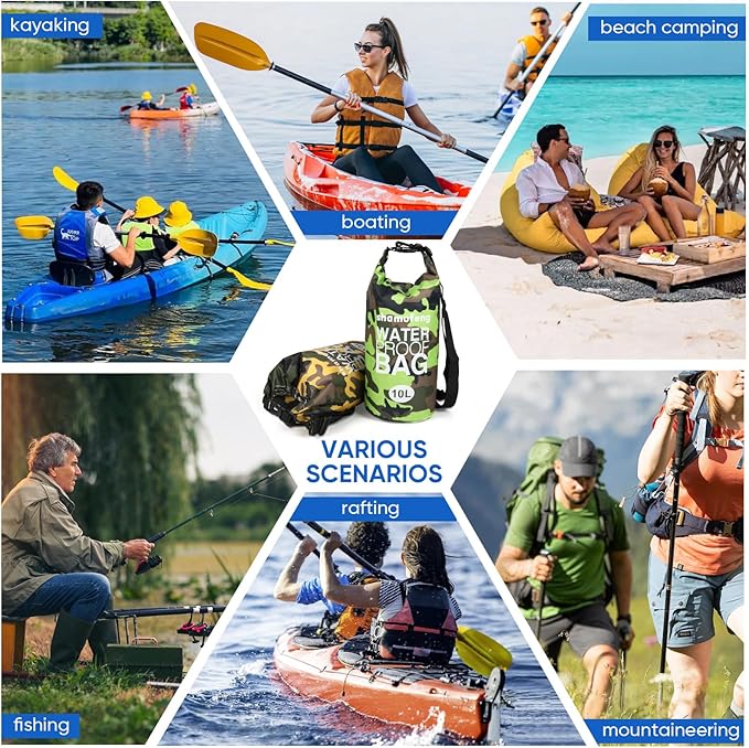 Waterproof Dry Bag 5L/10L/15L/20L/30L Roll Top Dry Storage Backpack with Phone Case, Collapsible Water Bottle, Sunglasses, Ear Band for Kayaking Boating Swimming Fishing Camping,Blue 30L