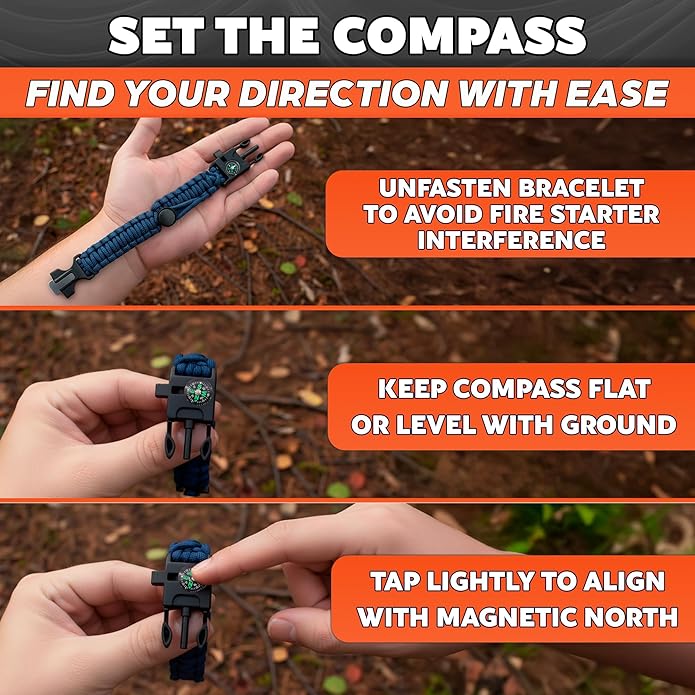 Paracord Bracelets for Men and Women – Adjustable Survival Paracord Bracelet with 10 ft Nylon Survival Cord, Flint Fire Starter, Compass, Whistle & Scraper – Gear for Camping, Hiking, Fishing & Travel