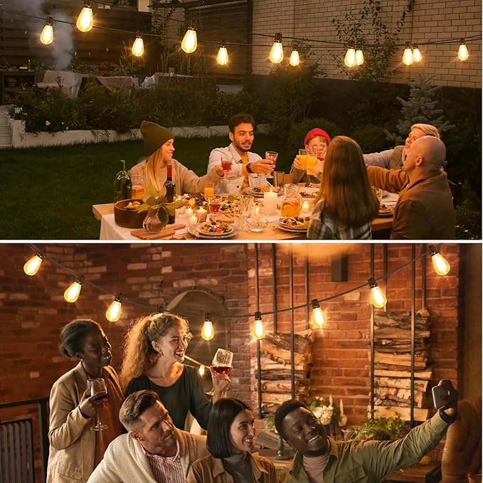 Larkvue 192FT(2x96FT) LED Outdoor String Lights, Patio Lights with 60+3 Shatterproof Waterproof 2700K Dimmable Bulbs, Linkable Light for Balcony-Black