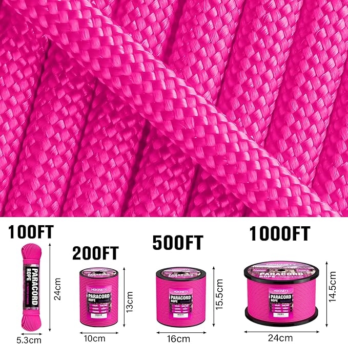 Paracord Rope 750 - Parachute para Cord 4mm 11 Strand Spool Rope Utility Nylon String for Outdoor Camping Survival Utility Tent Crafting DIY Projects - Neonpink 100ft