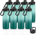 Gradient Green 8 Pack: 24oz Insulated Stainless Steel Metal Water Bottle with Straw & Wide Mouth Lid, Double Wall Vacuum Bottle for Hiking & Camping