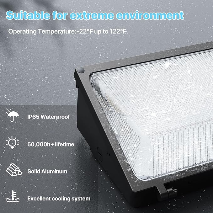 HYPERLITE LED Wall Pack Light: 120W Glass Lens LED Wall Packs Outside Lighting - 18000lm Flood Lights Outdoor with photocell 4 Packs for Area Parking Lot Driveway UL Listed