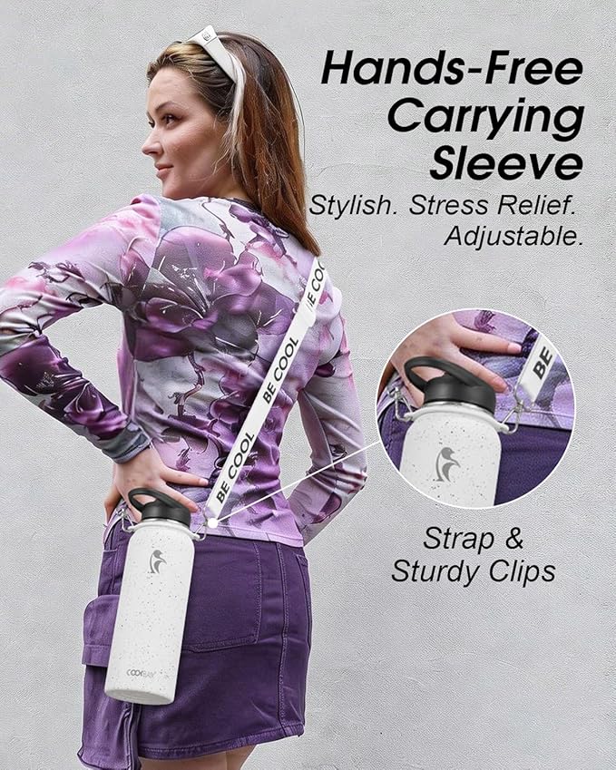 Coolflask Water Bottle with Straw, 40 oz Insulated Metal Water Flask with Straw & Spout Lids, Stainless Steel Double Wall Vacuum, Keep Cold 48h Hot 24h, Leak Proof, BPA-Free, Arctic White