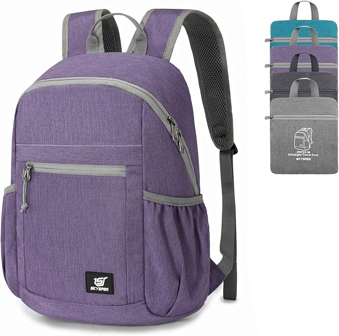 SKYSPER Anti Theft Hiking Backpack, 18L RFID Packable Travel Daypack, Lightweight Foldable Back Pack for Walking Daytrip
