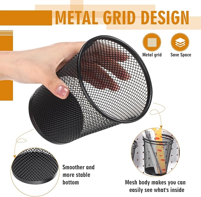 Spakon 6 Sets Pegboard Cups with Ring Hook, Peg Board Baskets Bin Holder Organizer Accessories Pegboard Pencil Cup Multipurpose Metal Pen Holder for Office Garage(Black,3.15x5.24x4.33'',Regular)