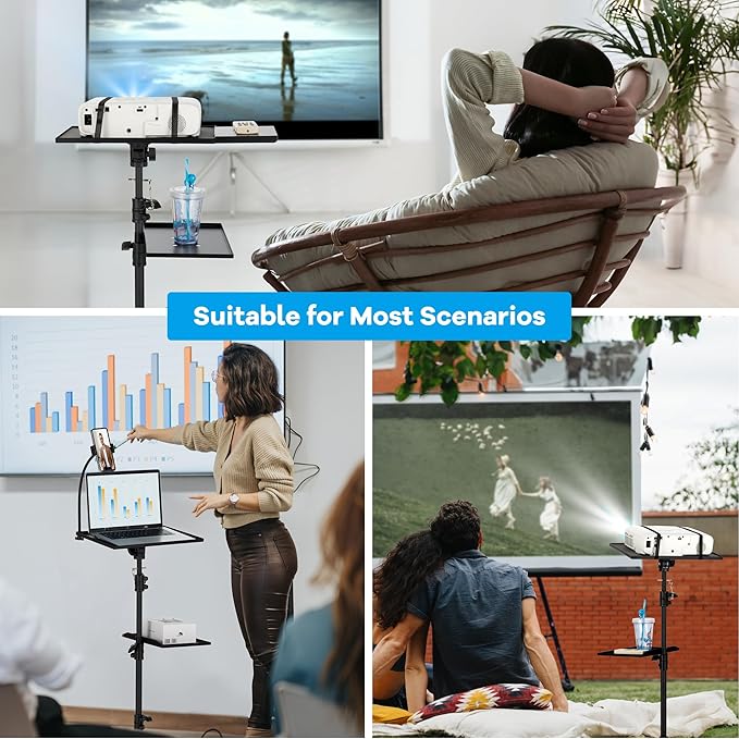 CAHAYA Projector Tripod Stand with Casters: Projector Stand 28-54in Height Adjustable Multifunctional Universal Laptop Stand DJ Rack Stand with Adjustable Height for Meeting Room DJ Equipment