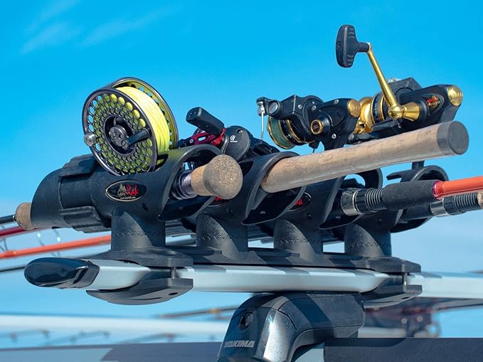 Up-Right Fishing Rod Transportation System for Car & SUV Roof Rack, Roof Top Fishing Pole Carrier, Lockable, Safe and Secure, Universal Fit, 4 Rod Capacity