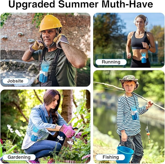 Portable Fan 4000mAh Rechargeable, 4 Speeds 13000RPM Strong Airflow, Personal Waist Fan with Max 24H Working Time, Wearable Clip Belt fan for Camping, Outdoor, Jobsite, Traveling -Blue & White