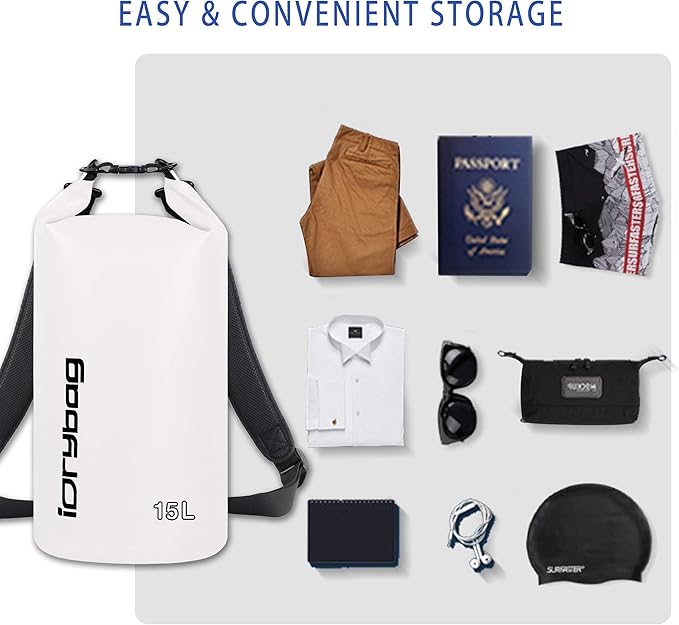 IDRYBAG Dry Bag for Kayaking Waterproof 2L/5L/10L/15L/20L, Small Dry Sack Waterproof Bag for Boating