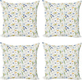 Ambesonne Flower Decorative Throw Pillow Case Pack of 4, Wild Flowers Poppies and Daisies Rural Nature Scenery in Meadows Rustic, Cushion Cover for Couch Living Room Car, 24", Yellow White