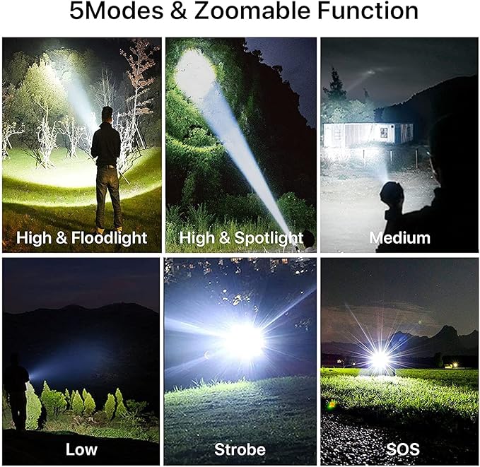 BERCOL Rechargeable Flashlights High Lumens, 90000 Lumens Super Bright LED Flash Light, 5 Modes, IPX5 Waterproof Handheld Flash Light for Home, Emergencies, Camping