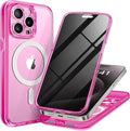 TIESZEN for iPhone 15 Pro Max Case, Compatible with MagSafe,Built-in Privacy Screen Protector and Camera Protection, Anti Spy Full Body Dustproof Shockproof Hard Phone Case 6.7",Bright Pink