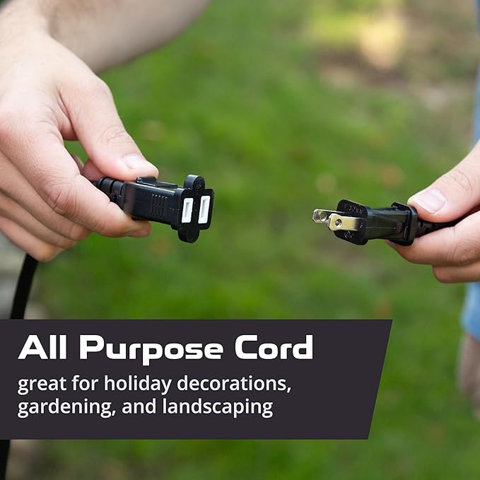 Iron Forge Cable 10 Ft Black Extension Cord, 16/2, 10 Foot Extension Cord with 2 Prong Polarized Plug, Weatherproof - Great for Outdoor & Indoor Use