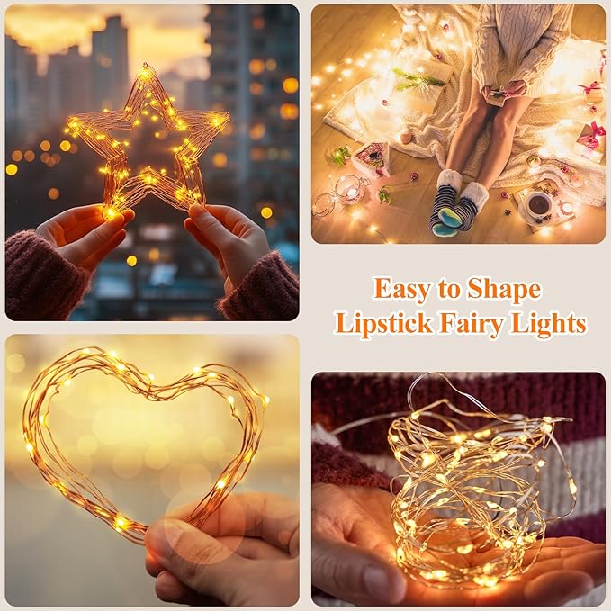 Lakumu Warm White String Lights, 32FT(16 * 2) Rechargeable, Decor for Wedding Parties Centerpieces, Warm White