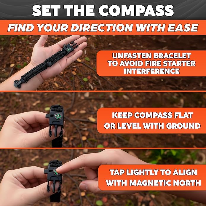 Paracord Bracelets for Men and Women – Adjustable Survival Paracord Bracelet with 10 ft Nylon Survival Cord, Flint Fire Starter, Compass, Whistle & Scraper – Gear for Camping, Hiking, Fishing & Travel