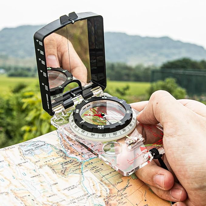 Orienteering Compass with Sighting Mirror - Adjustable Declination for Hiking & Backpacking - Reliable Emergency Backup for Scouts & Beginners