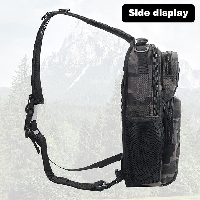 Rover Sling Pack Tactical Shoulder Sling Bag Backpack with Bottle Holder Crossbody Chest Bag, Black Camo