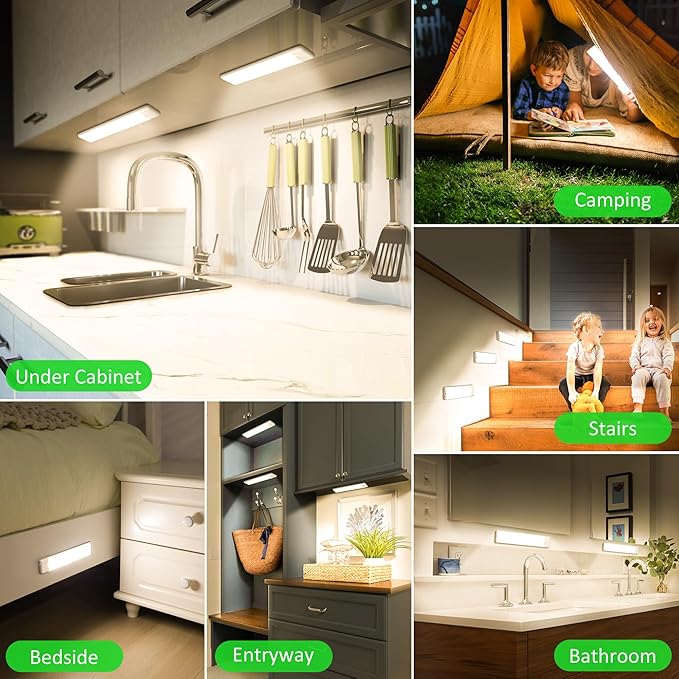 Motion Sensor Under Cabinet Lights, Magnetic Rechargeable Under Counter Closet Light, Wireless Night Light Bar Stick-On, 3-Pack, Neutral White
