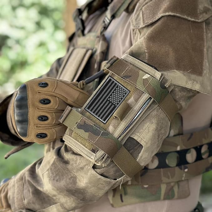 Tactical Arm Sleeve Map Pouch Case Documets Holder Wrist Case Wrist Map Holder QB Wristband Map Case Military Arm PouchTactical USA Flag Patch