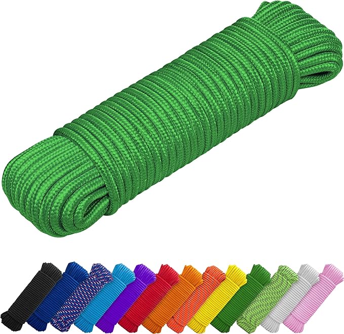 TECEUM Rope – 90 Feet x 3/8 Inch (10mm) – Green – Strong All-Purpose Utility Rope – Camping, Crafting, Flag Pole, Indoor & Outdoor – Polypropylene Nylon Poly Lightweight Diamond Braided Cord